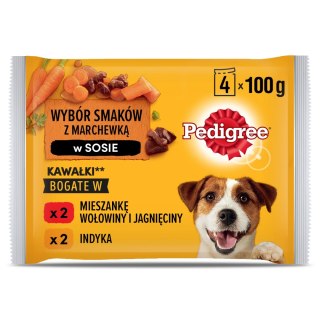 Pedigree Mokra Karma Dla Dorosłych Psów W Sosie (Z Wołowiną I Jagnięciną, Z Indykiem I Marchewką) 4x100g Pedigree