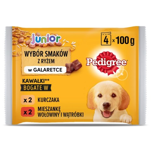 Pedigree Mokra Karma Dla Szczeniąt W Galaretce (Z Kurczakiem I Ryżem, Z Wołowiną I Ryżem) 4x100g Pedigree Pedigree Mokra Karma Dla Szczeniąt W Galaretce (Z Kurczakiem I Ryżem, Z Wołowiną I Ryżem) 4x100g Pedigree