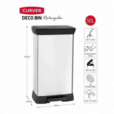 Curver Kosz Na Śmieci Z Pedałem Srebrny Pojemność 50l Curver Curver Kosz Na Śmieci Z Pedałem Srebrny Pojemność 50l Curver