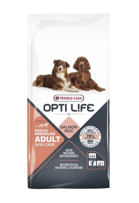 Versele-Laga Opti Life Adult Skin Care Medium&Maxi Z Łososiem 12,5kg Versele-Laga Versele-Laga Opti Life Adult Skin Care Medium&Maxi Z Łososiem 12,5kg Versele-Laga