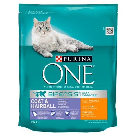 Purina One Cat Coat & Hairball Karma dla kotów z kurczaka 800g PURINA ONE Purina One Cat Coat & Hairball Karma dla kotów z kurczaka 800g PURINA ONE