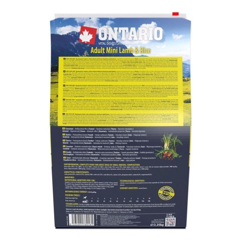 Ontario Adult Mini Lamb & Rice 2,25kg / Dla dorosłych psów małych ras Jagnięcina z ryżem 2,25kg (214-10595)