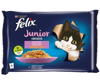 Felix Fantastic Junior W Galaretce Z Kurczakiem I Łososiem 4x85g Felix