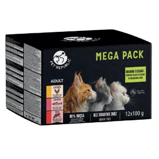 PetRepublic karma mokra dla kota kawałki w delikatnym sosie MIX 3 smaków 12x100g Pet Republic