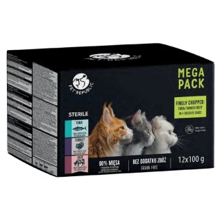 PetRepublic karma mokra dla kota po sterylizacji kawałki w delikatnym sosie MIX 3 smaków 12x100g Pet Republic
