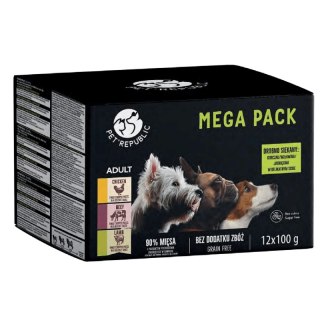 PetRepublic karma mokra dla psów małych ras kawałki w delikatnym sosie MIX 3 smaków 12x100g Pet Republic