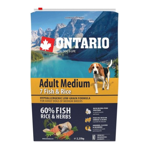 Ontario Adult Medium 7 Fish & Rice 2,25kg / Dla dorosłych psów średnich ras 7 rybami i ryżem 2,25kg (214-10675) ONTARIO