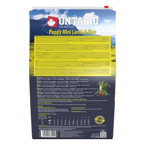 Ontario Puppy Mini Lamb & Rice 2,25kg / Dla szczeniąt małych ras z Jagnięciną i ryżem 2,25kg (214-10195) ONTARIO
