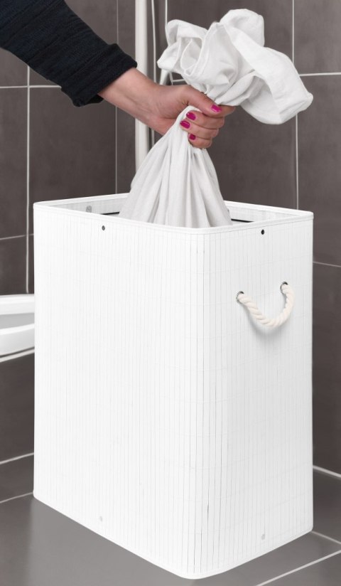 Kosz na pranie bambusowy z pokrywą SOREN 80L biały