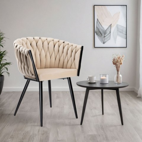 Krzesło welurowe plecione COFTON BLACK VELVET beżowe