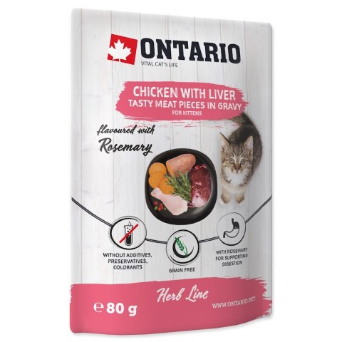 ONTARIO linia ziołowa - Pokarm dla kociąt w saszetce - Kurczak z wątróbką, słodkimi ziemniakami, ryżem i rozmarynem 80g (213-353