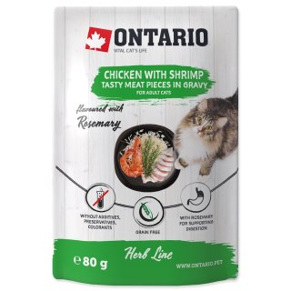 ONTARIO linia ziołowa - Pokarm dla kotów w saszetce - Kurczak z krewetkami, ryżem i rozmarynem 80g (213-3538)