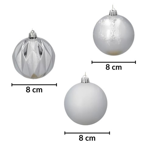Zestaw 4 bombek choinkowych 8cm - eleganckie srebro Zestaw 4 bombek choinkowych 8cm - eleganckie srebro