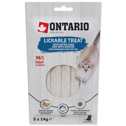 ONTARIO Przysmak do lizania dla kotów extra tuńczykiem i dorszem 5x14g (213-53723)