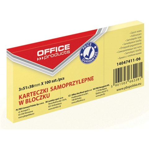 Karteczki Office Products 38x51mm żółte (3x100)