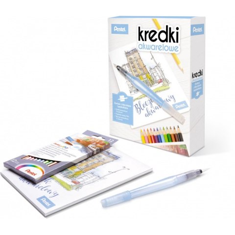 Kredki akwarelowe Pentel (+bloczek i pędzelek) 12 kolorów