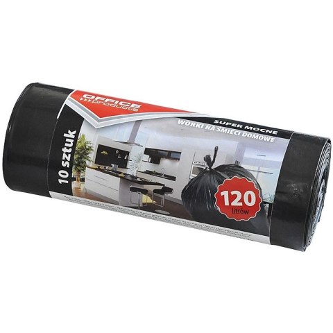WORKI NA ŚMIECI DOMOWE OFFICE PRODUCTS, SUPER MOCNE (LDPE), 120L, 10SZT., CZARNE