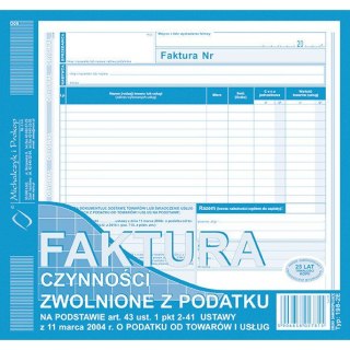 FAKTURA CZYNNOŚCI ZWOLNIONE Z PODATKU 2/3 A4