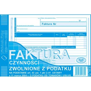 Faktura czynności zwolnione z podatku A5