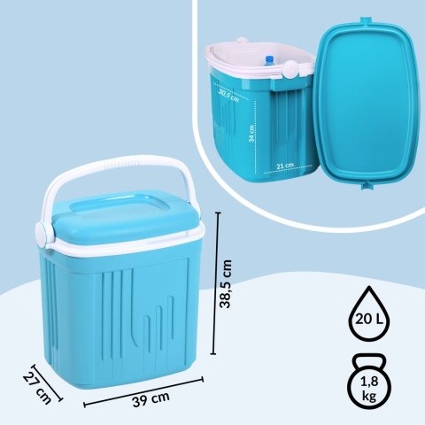Lodówka turystyczna 20L KAMAI ICEBERG na wkłady mrożące, turkusowa z białą rączką Lodówka turystyczna 20L KAMAI ICEBERG na wkłady mrożące, turkusowa z białą rączką