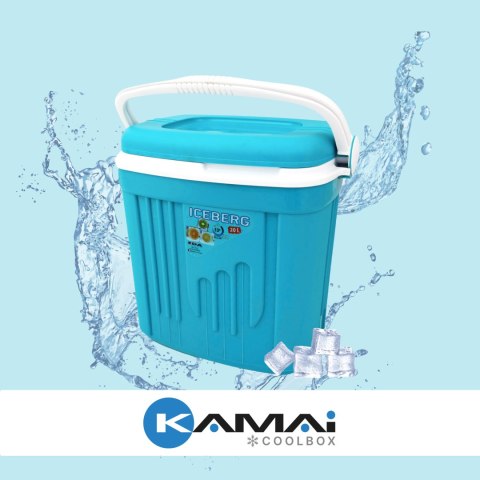 Lodówka turystyczna 20L KAMAI ICEBERG na wkłady mrożące, turkusowa z białą rączką Lodówka turystyczna 20L KAMAI ICEBERG na wkłady mrożące, turkusowa z białą rączką