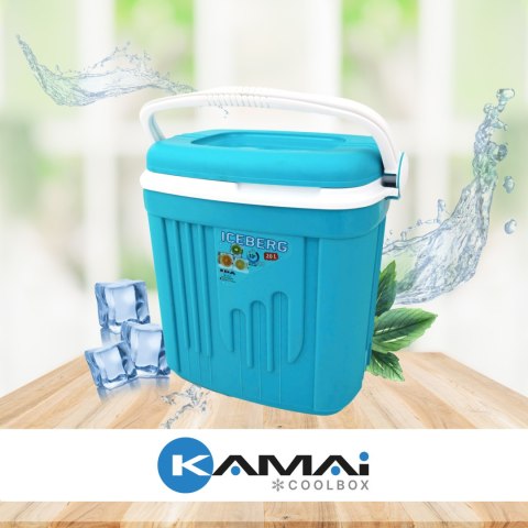 Lodówka turystyczna 20L KAMAI ICEBERG na wkłady mrożące, turkusowa z białą rączką Lodówka turystyczna 20L KAMAI ICEBERG na wkłady mrożące, turkusowa z białą rączką