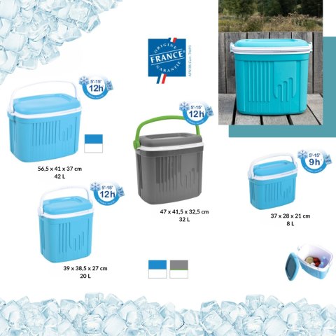 Lodówka turystyczna 20L KAMAI ICEBERG na wkłady mrożące, turkusowa z białą rączką Lodówka turystyczna 20L KAMAI ICEBERG na wkłady mrożące, turkusowa z białą rączką