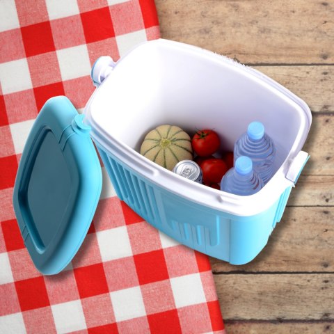 Lodówka turystyczna 20L KAMAI ICEBERG na wkłady mrożące, turkusowa z białą rączką Lodówka turystyczna 20L KAMAI ICEBERG na wkłady mrożące, turkusowa z białą rączką