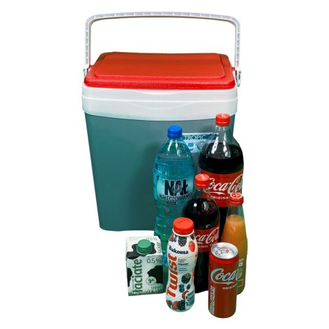Lodówka turystyczna 25L KAMAI TROPIC na wkłady mrożące, szara z czerwoną pokrywą i białą rączką Lodówka turystyczna 25L KAMAI TROPIC na wkłady mrożące, szara z czerwoną pokrywą i białą rączką