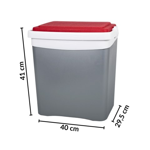 Lodówka turystyczna 25L KAMAI TROPIC na wkłady mrożące, szara z czerwoną pokrywą i białą rączką Lodówka turystyczna 25L KAMAI TROPIC na wkłady mrożące, szara z czerwoną pokrywą i białą rączką