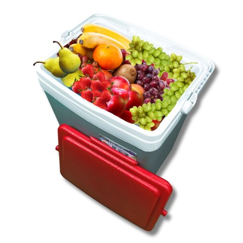 Lodówka turystyczna 25L KAMAI TROPIC na wkłady mrożące, szara z czerwoną pokrywą i białą rączką Lodówka turystyczna 25L KAMAI TROPIC na wkłady mrożące, szara z czerwoną pokrywą i białą rączką