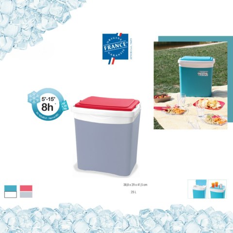 Lodówka turystyczna 25L KAMAI TROPIC na wkłady mrożące, turkusowa z białą rączką Lodówka turystyczna 25L KAMAI TROPIC na wkłady mrożące, turkusowa z białą rączką