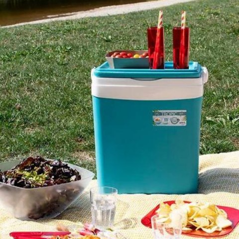 Lodówka turystyczna 25L KAMAI TROPIC na wkłady mrożące, turkusowa z białą rączką Lodówka turystyczna 25L KAMAI TROPIC na wkłady mrożące, turkusowa z białą rączką