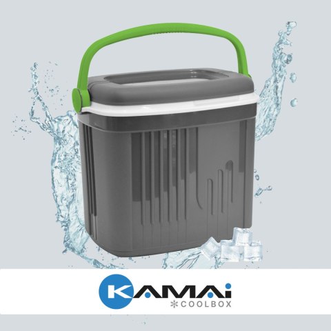 Lodówka turystyczna 32L KAMAI ICEBERG na wkłady mrożące, ciemno-szara z zieloną rączką Lodówka turystyczna 32L KAMAI ICEBERG na wkłady mrożące, ciemno-szara z zieloną rączką