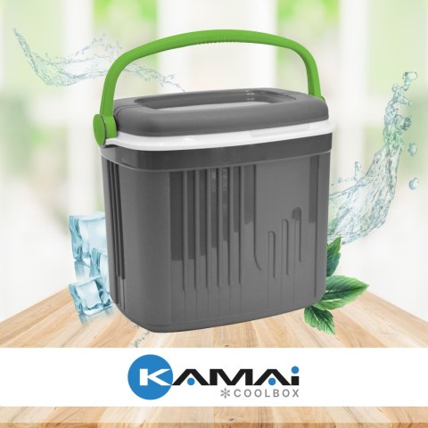 Lodówka turystyczna 32L KAMAI ICEBERG na wkłady mrożące, ciemno-szara z zieloną rączką Lodówka turystyczna 32L KAMAI ICEBERG na wkłady mrożące, ciemno-szara z zieloną rączką