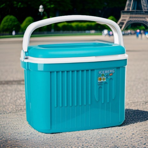 Lodówka turystyczna 42L KAMAI ICEBERG na wkłady mrożące, turkusowa z białą rączką Lodówka turystyczna 42L KAMAI ICEBERG na wkłady mrożące, turkusowa z białą rączką